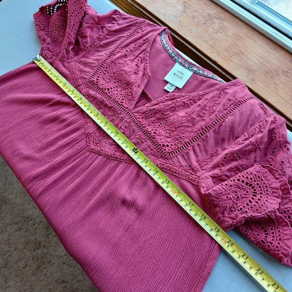 Knox Rose Red Eyelet Peasant Blouse M boho lace short sleeve swing cottagecore - Picture 9 of 11